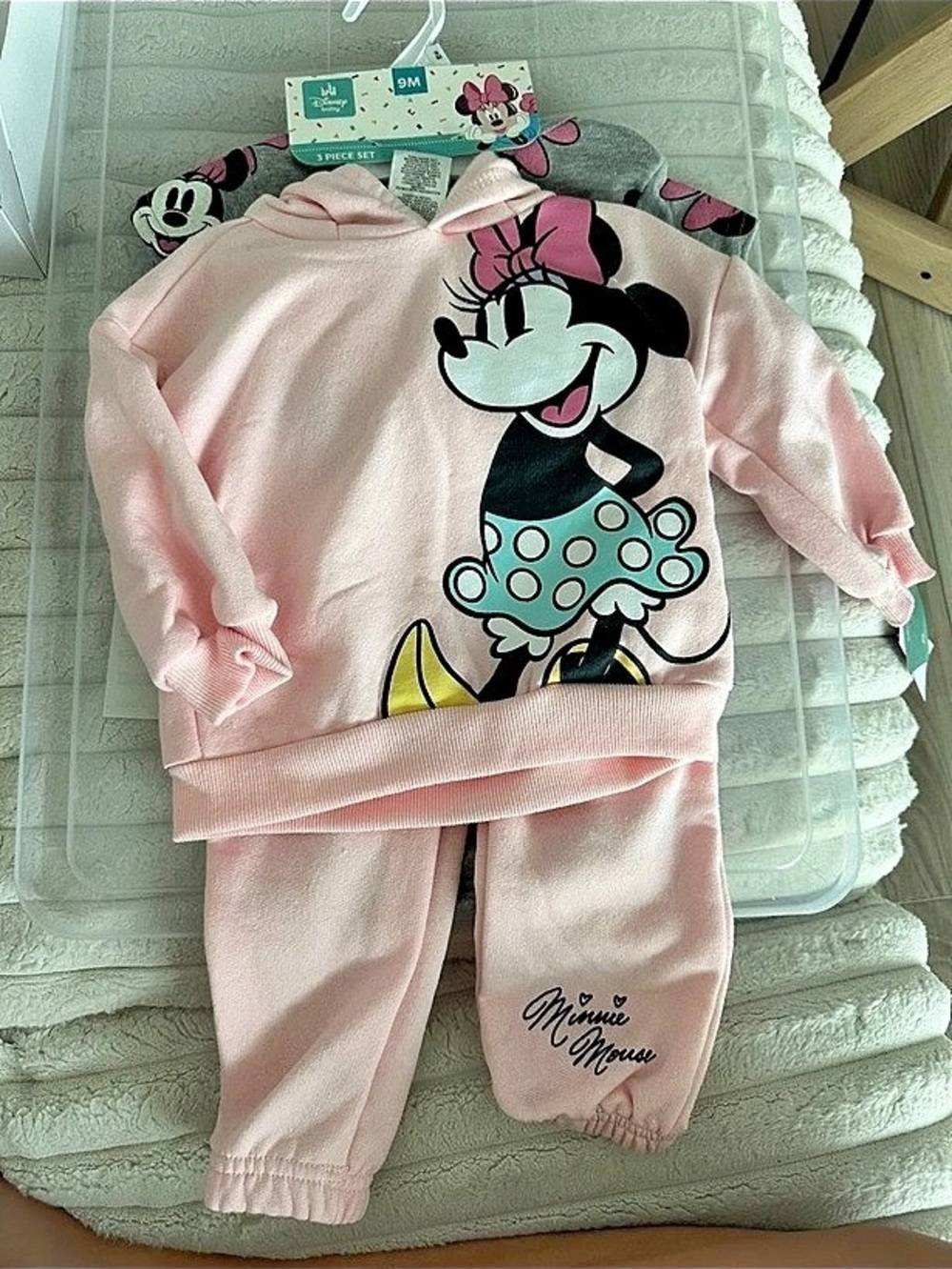 Disney Minnie Mouse Bodysuit Set in Pink & Gray NWT